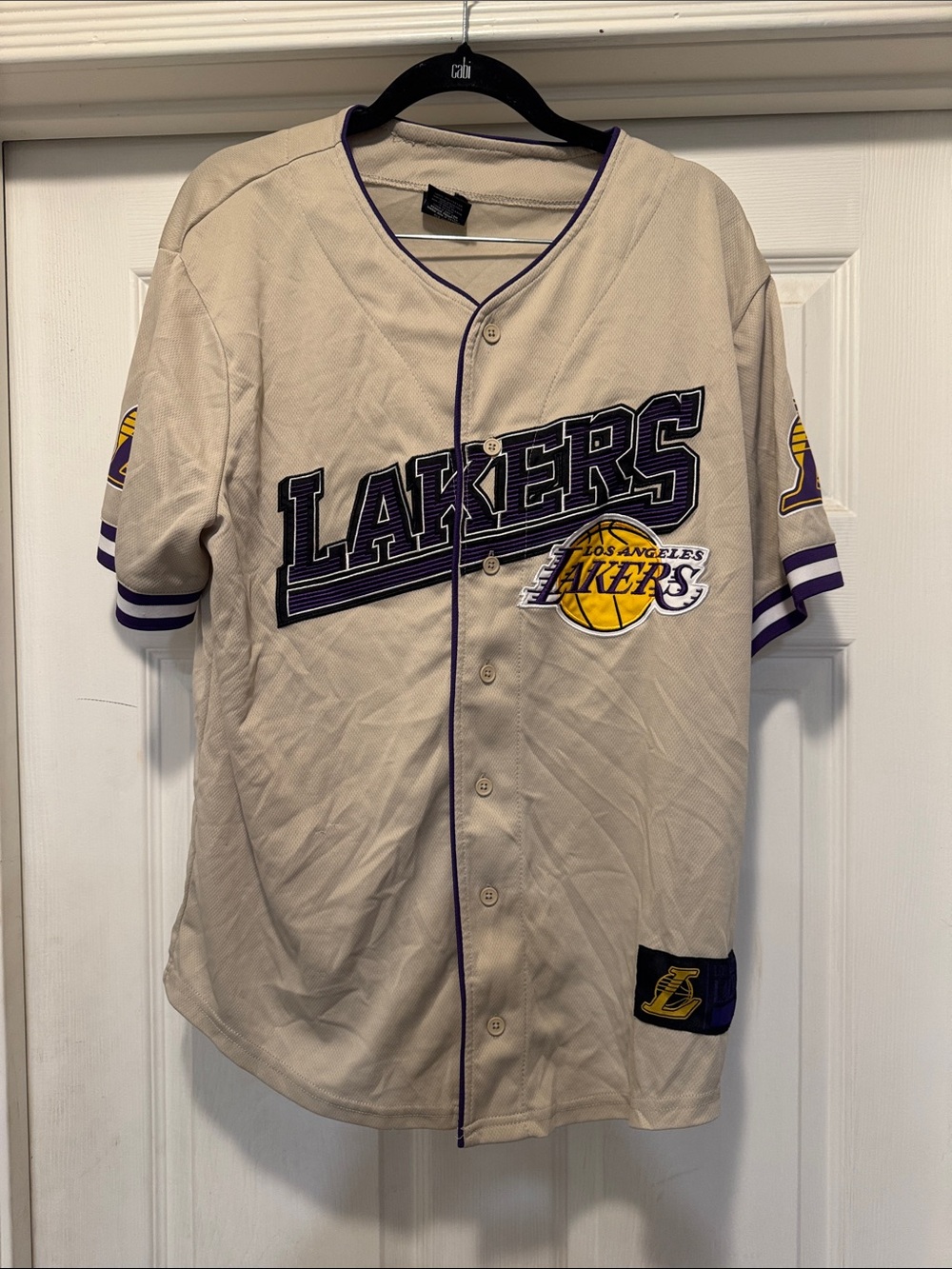 NBA Los Angeles Lakers Beige and Purple Button-Up Jersey